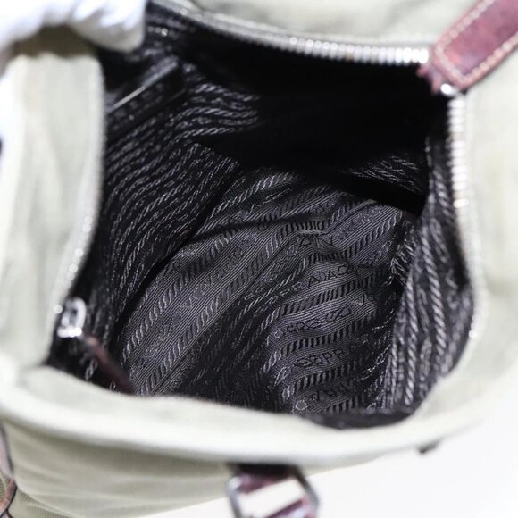 PRADA Hand Bag Canvas Khaki Silver Auth - Picture 14 of 16